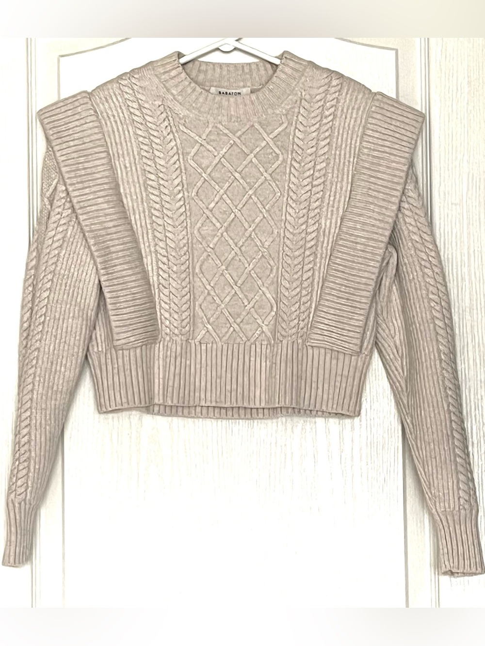 Aritzia Babaton Seek Cable Knit Merino Wool Shoulder Pad Crop Sweater 2XS